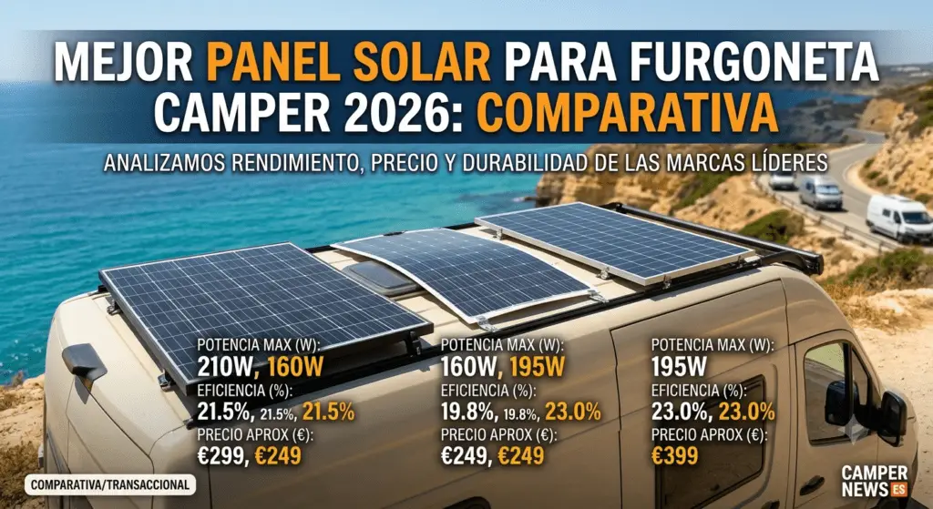 Selección de paneles solares para furgoneta camper sobre un banco de trabajo