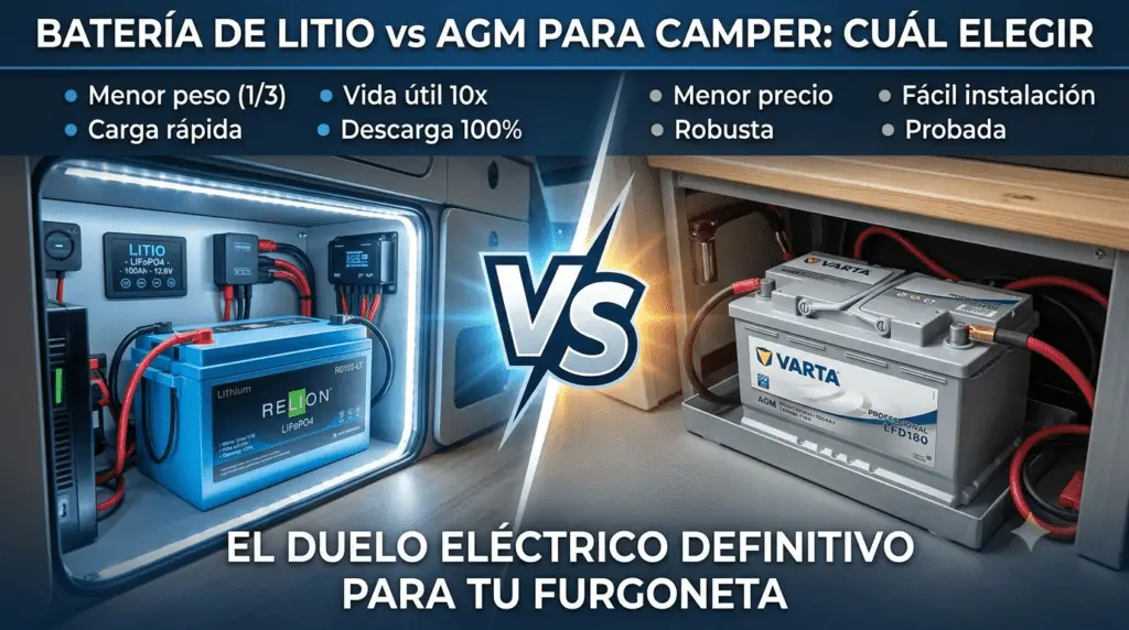 Comparativa entre una batería de litio y una batería AGM para instalación eléctrica de camper