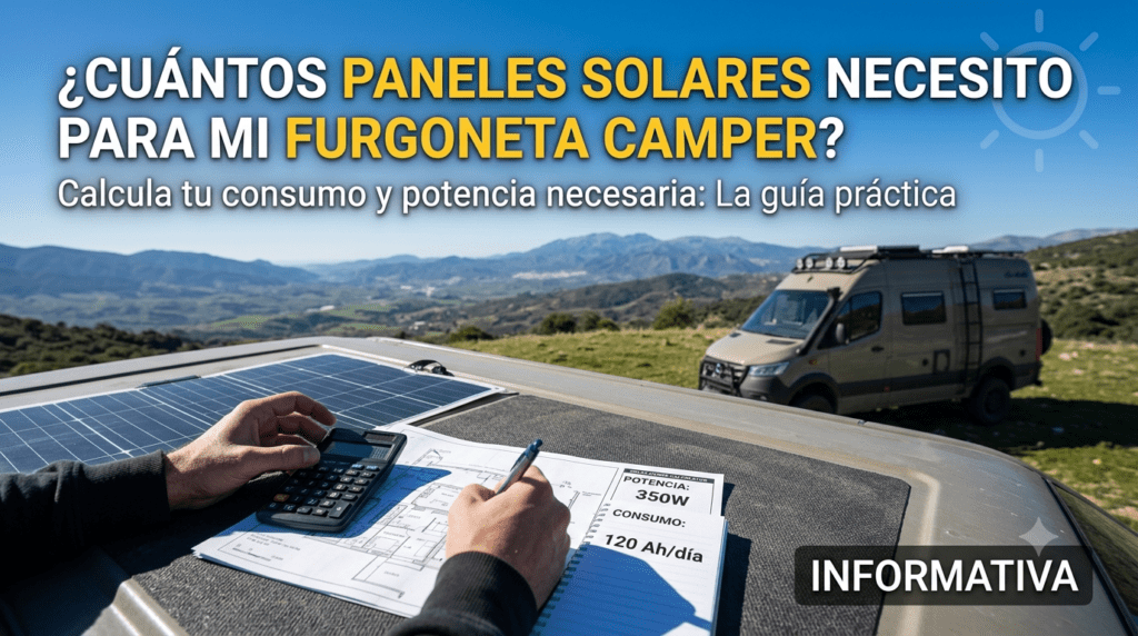 Paneles solares sobre el techo de una furgoneta calculando la potencia necesaria para camperizar