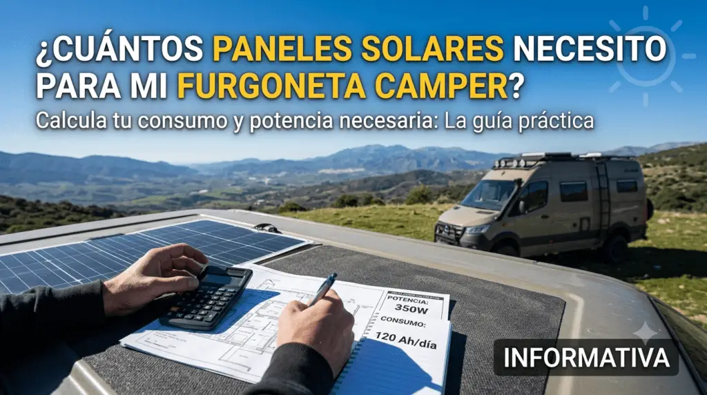 Paneles solares sobre el techo de una furgoneta calculando la potencia necesaria para camperizar