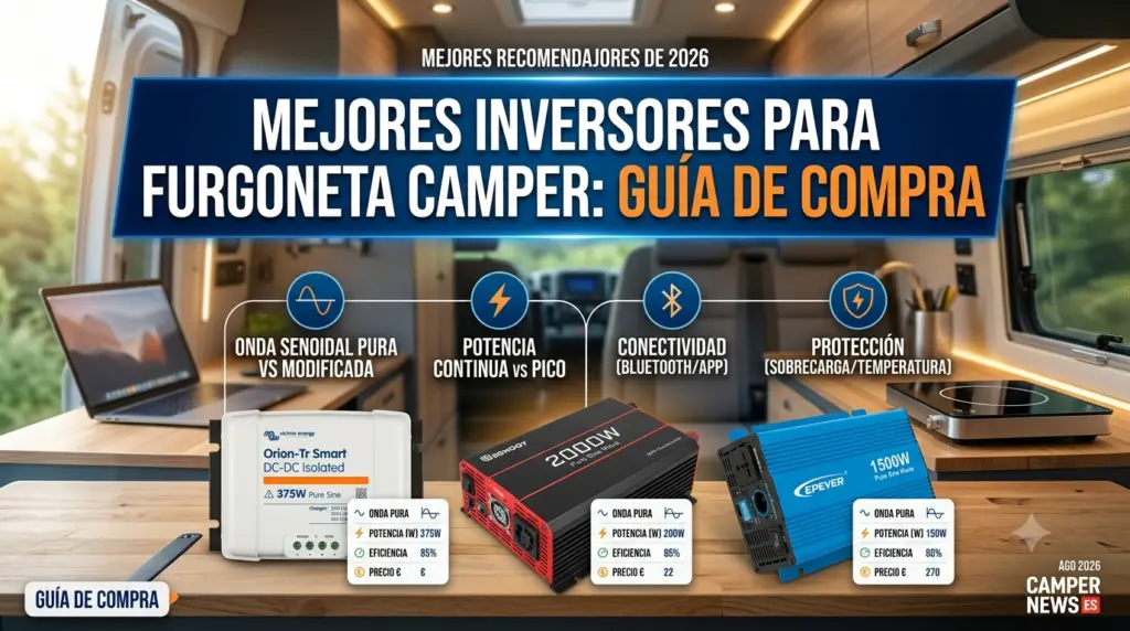 Inversor de corriente en la instalación eléctrica de una furgoneta camperizada